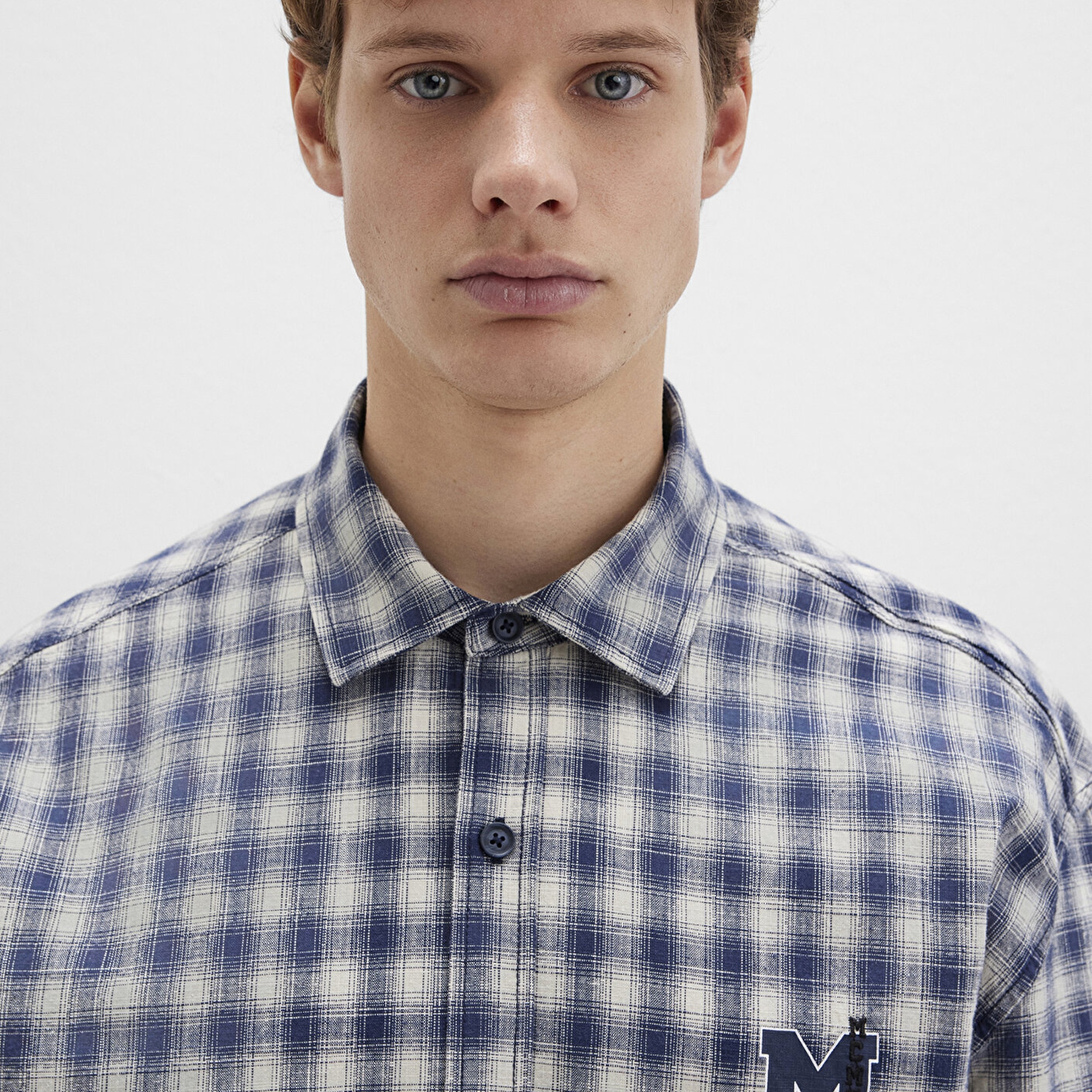 Mavi M Logo Baskılı Kareli Mavi Gömlek Loose Fit / Bol Rahat Kesim 0211782-91299