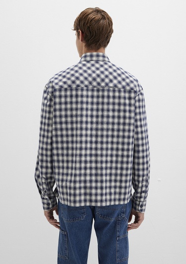  Mavi M Logo Baskılı Kareli Mavi Gömlek Loose Fit / Bol Rahat Kesim 0211782-91299