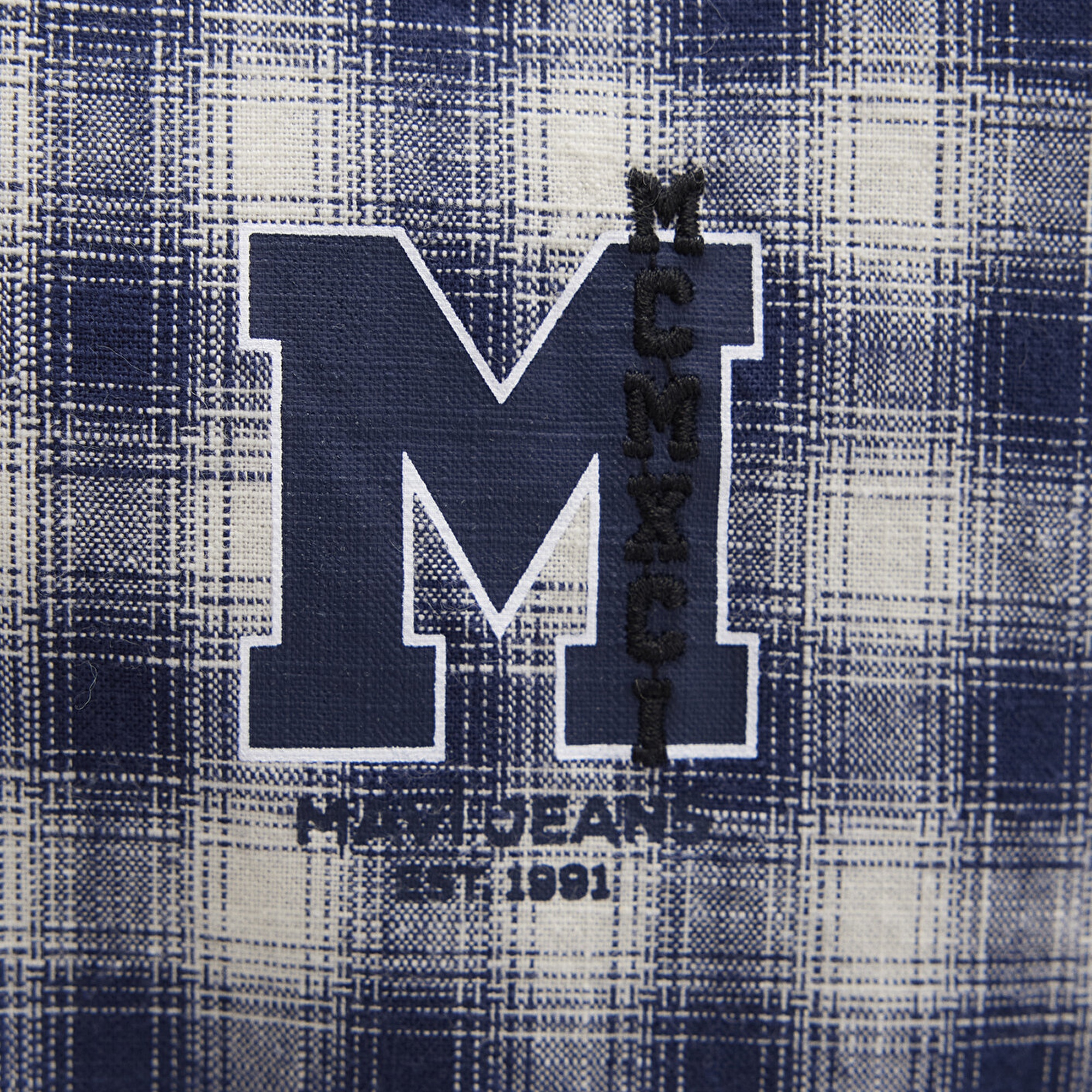 Mavi M Logo Baskılı Kareli Mavi Gömlek Loose Fit / Bol Rahat Kesim 0211782-91299