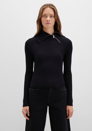  Mavi Fermuar Detaylı Dik Yaka Siyah Kazan Fitted / Vücuda Oturan Kesim 1710790-900