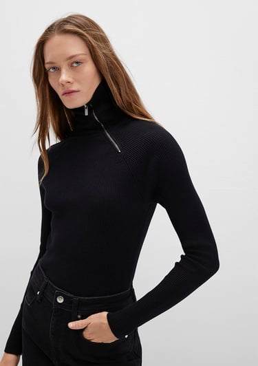  Mavi Fermuar Detaylı Dik Yaka Siyah Kazan Fitted / Vücuda Oturan Kesim 1710790-900