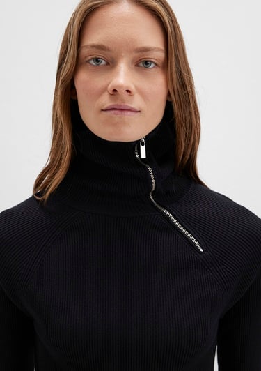  Mavi Fermuar Detaylı Dik Yaka Siyah Kazan Fitted / Vücuda Oturan Kesim 1710790-900