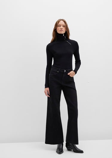  Mavi Fermuar Detaylı Dik Yaka Siyah Kazan Fitted / Vücuda Oturan Kesim 1710790-900