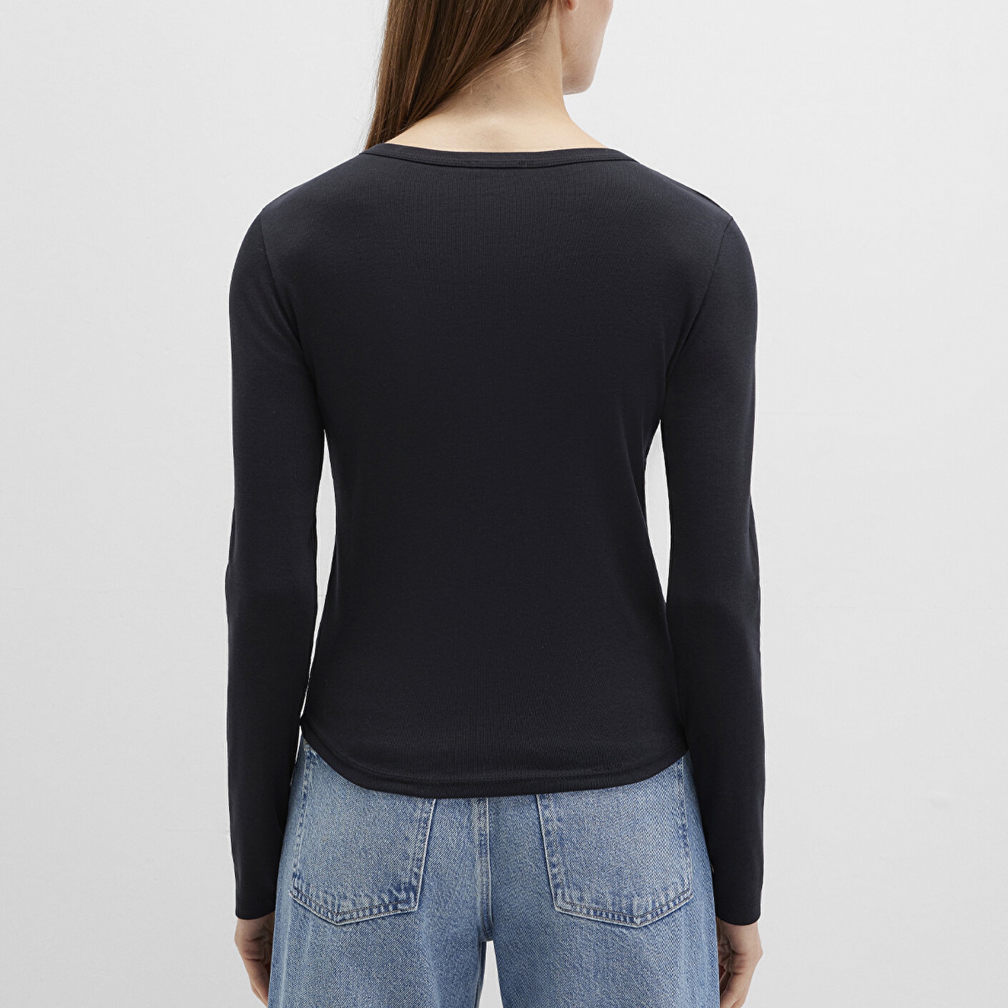 Mavi Uzun Kollu Siyah Basic Tişört Fitted / Vücuda Oturan Kesim 1613619-900