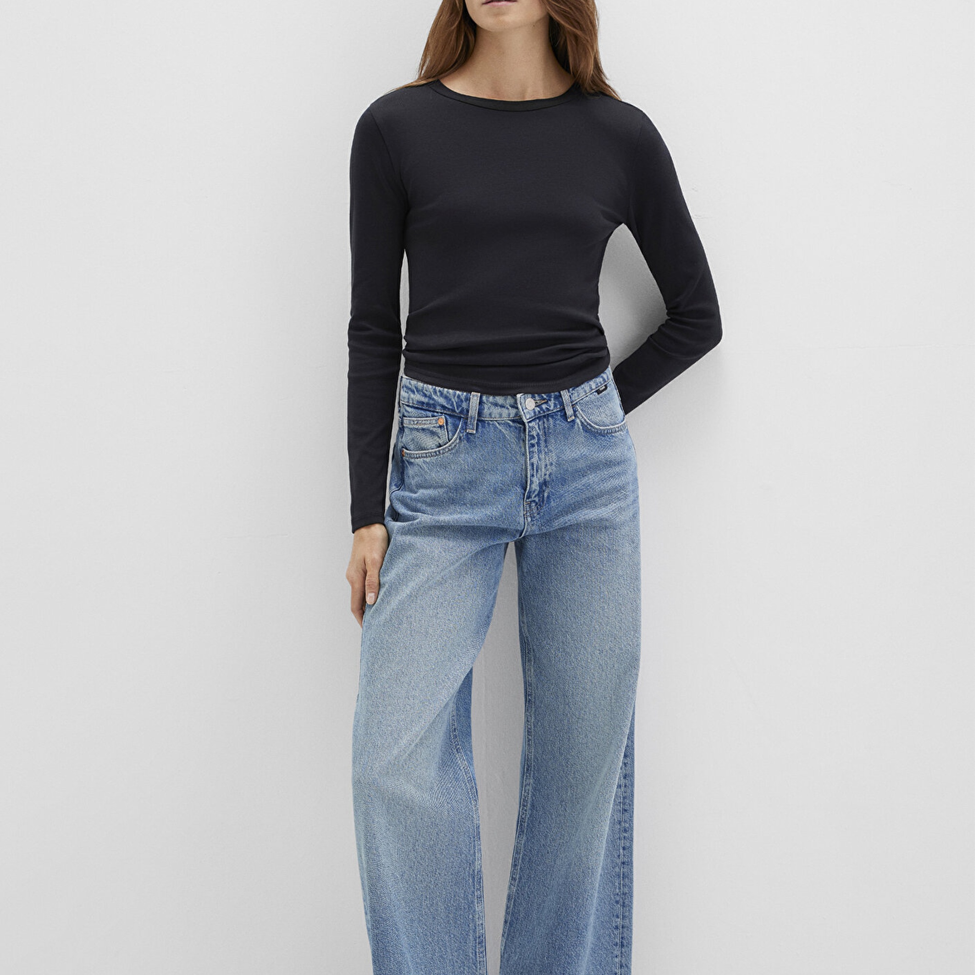 Mavi Uzun Kollu Siyah Basic Tişört Fitted / Vücuda Oturan Kesim 1613619-900