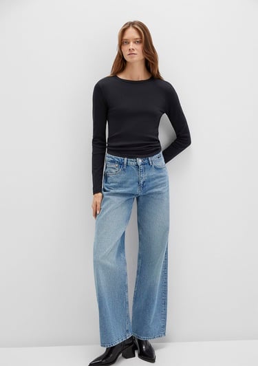  Mavi Uzun Kollu Siyah Basic Tişört Fitted / Vücuda Oturan Kesim 1613619-900