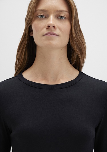  Mavi Uzun Kollu Siyah Basic Tişört Fitted / Vücuda Oturan Kesim 1613619-900