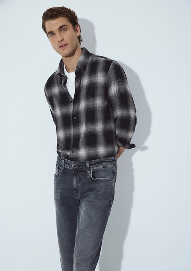  Mavi Kareli Siyah Gömlek Regular Fit / Normal Kesim 0211770-91367