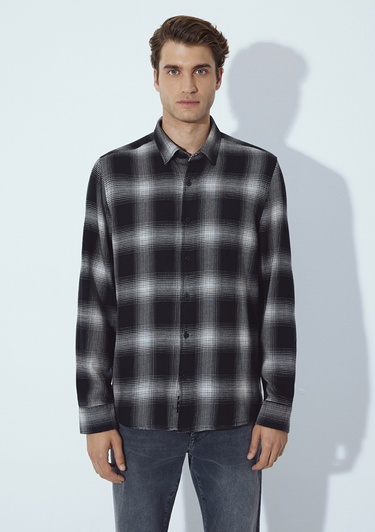  Mavi Kareli Siyah Gömlek Regular Fit / Normal Kesim 0211770-91367