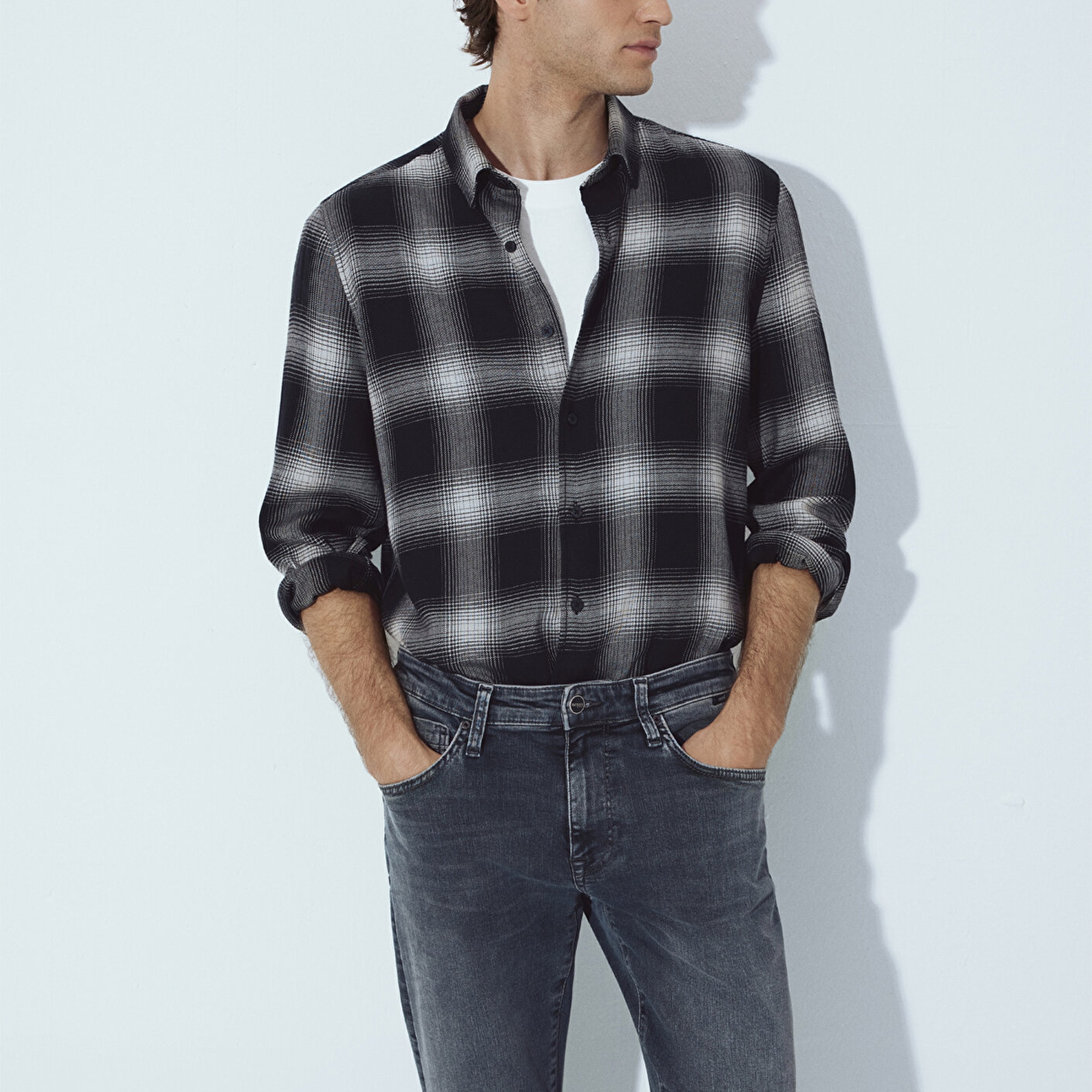 Mavi Kareli Siyah Gömlek Regular Fit / Normal Kesim 0211770-91367