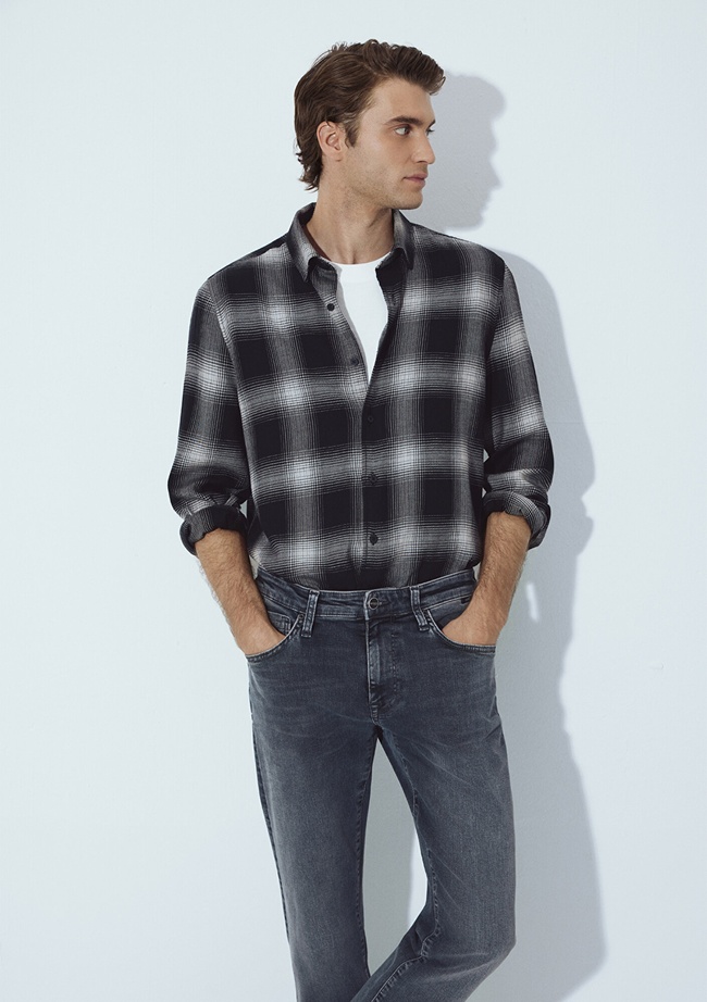  Mavi Kareli Siyah Gömlek Regular Fit / Normal Kesim 0211770-91367