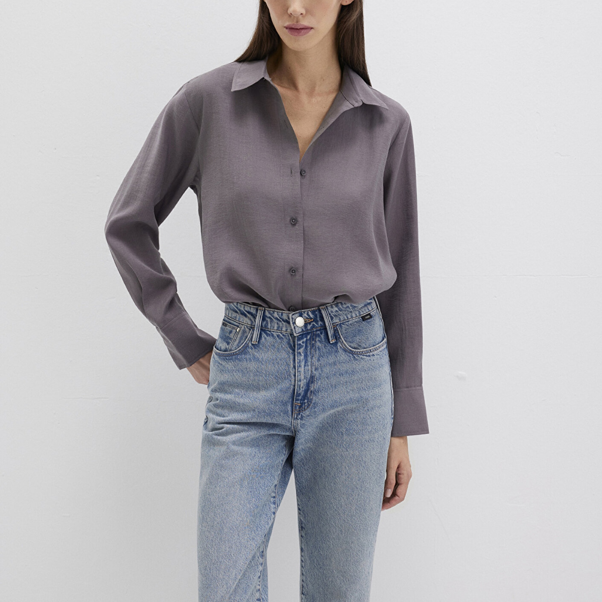 Mavi Antrasit Gömlek Loose Fit / Bol Rahat Kesim 1211373-90721