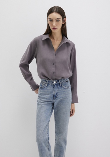  Mavi Antrasit Gömlek Loose Fit / Bol Rahat Kesim 1211373-90721