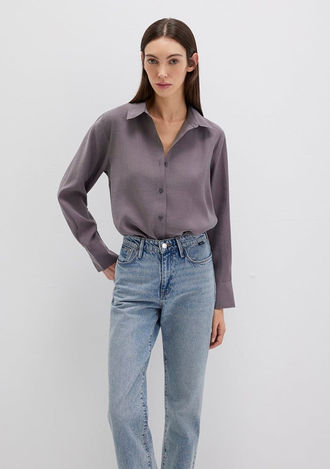  Mavi Antrasit Gömlek Loose Fit / Bol Rahat Kesim 1211373-90721