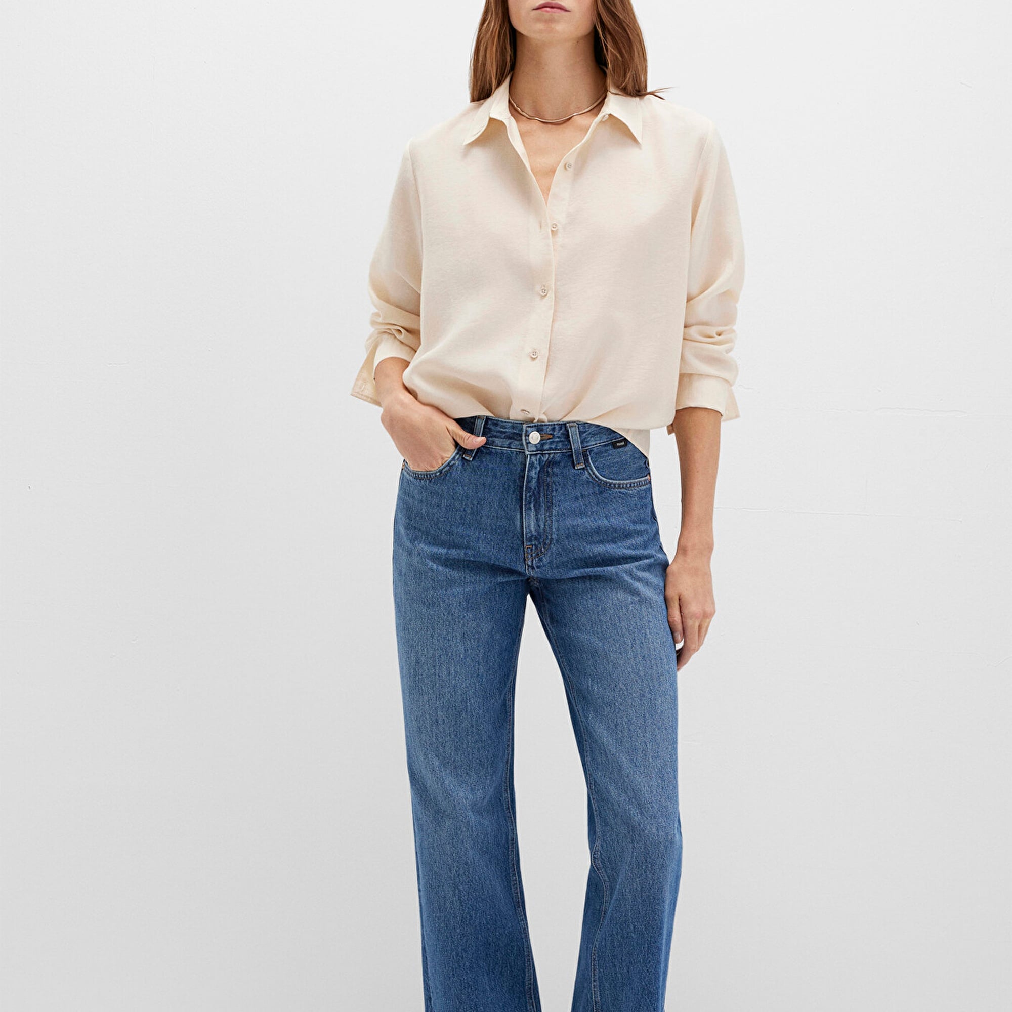 Mavi Bej Gömlek Loose Fit / Bol Rahat Kesim 1211373-70005