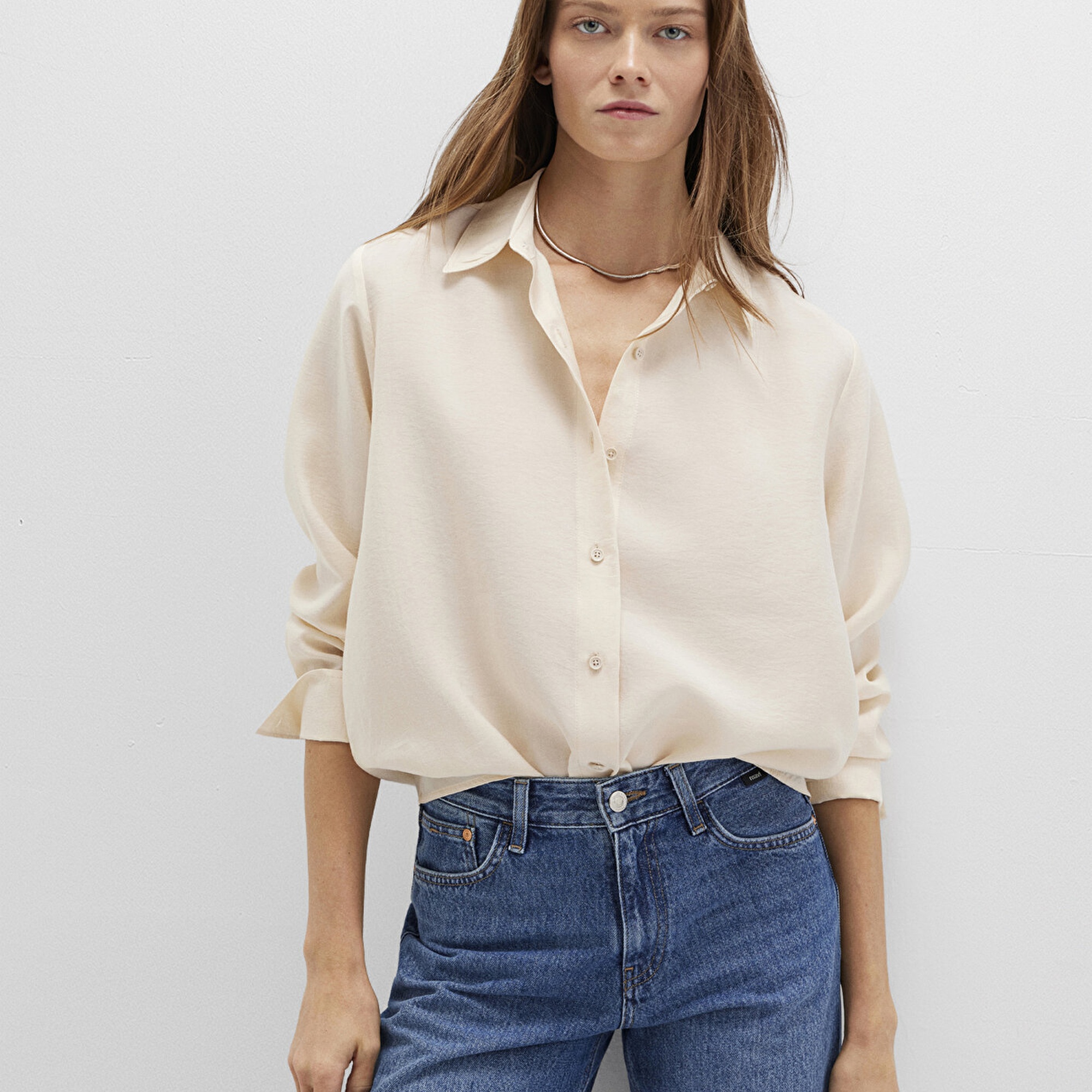 Mavi Bej Gömlek Loose Fit / Bol Rahat Kesim 1211373-70005