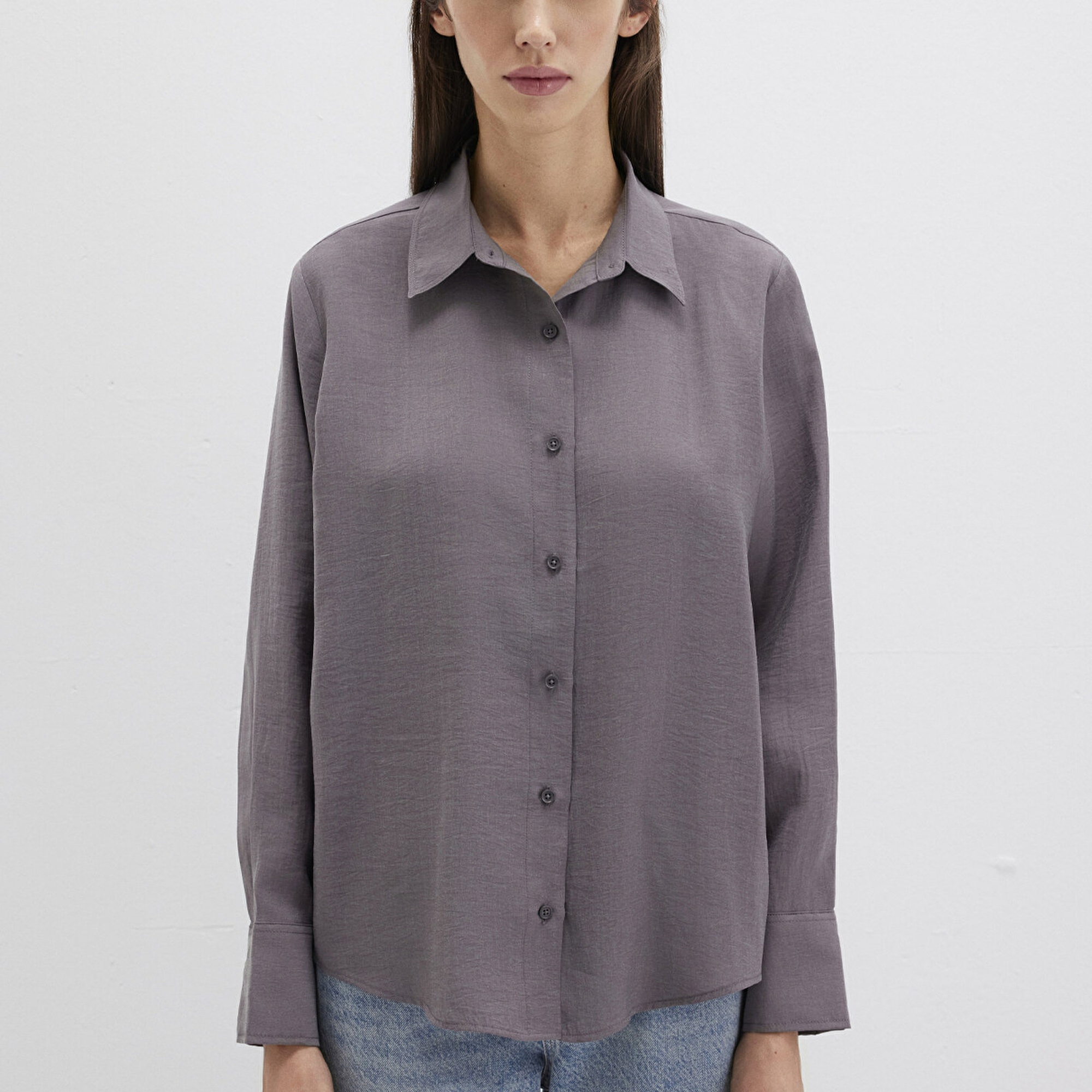 Mavi Antrasit Gömlek Loose Fit / Bol Rahat Kesim 1211373-90721