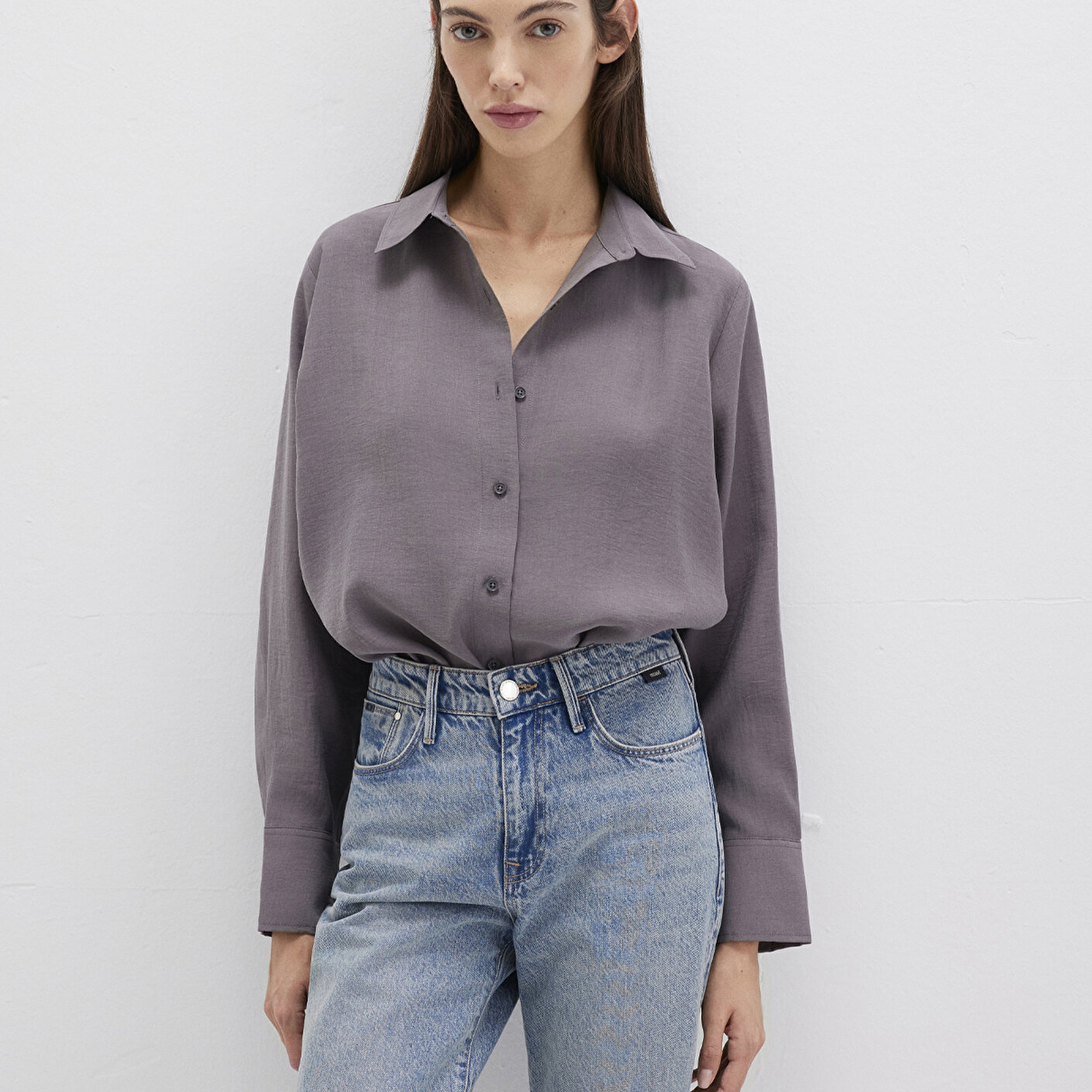 Mavi Antrasit Gömlek Loose Fit / Bol Rahat Kesim 1211373-90721