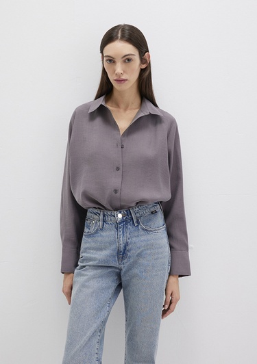  Mavi Antrasit Gömlek Loose Fit / Bol Rahat Kesim 1211373-90721