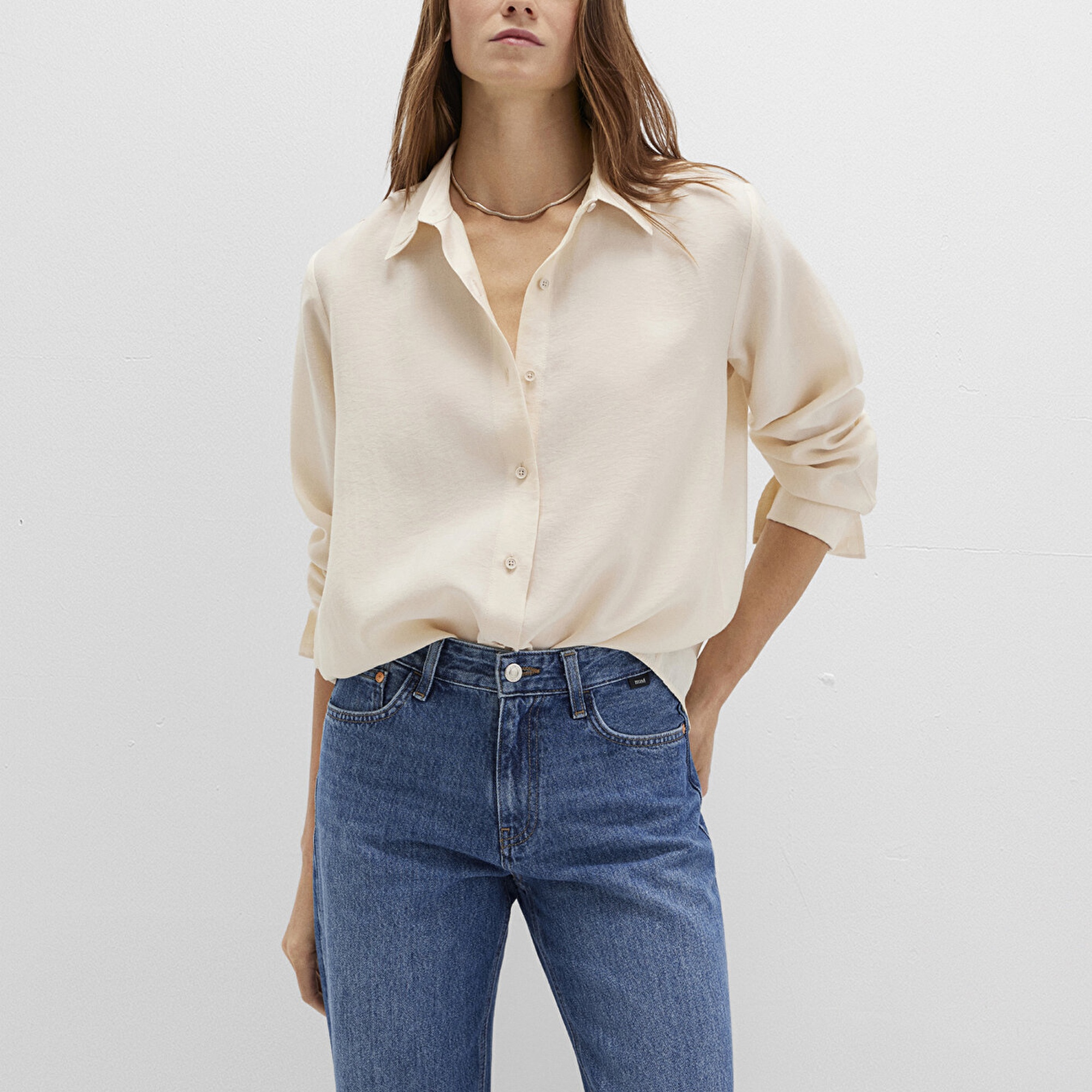 Mavi Bej Gömlek Loose Fit / Bol Rahat Kesim 1211373-70005