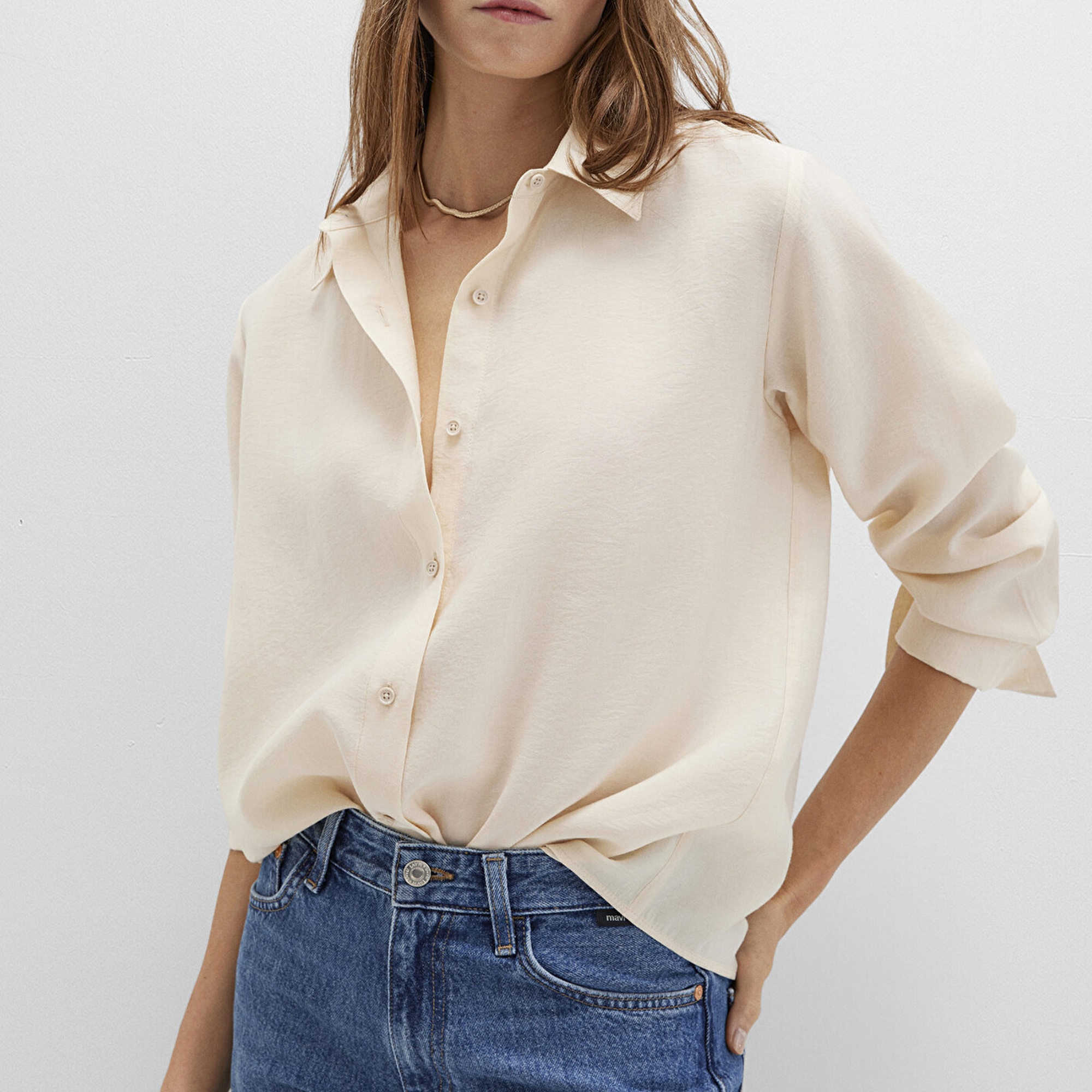 Mavi Bej Gömlek Loose Fit / Bol Rahat Kesim 1211373-70005