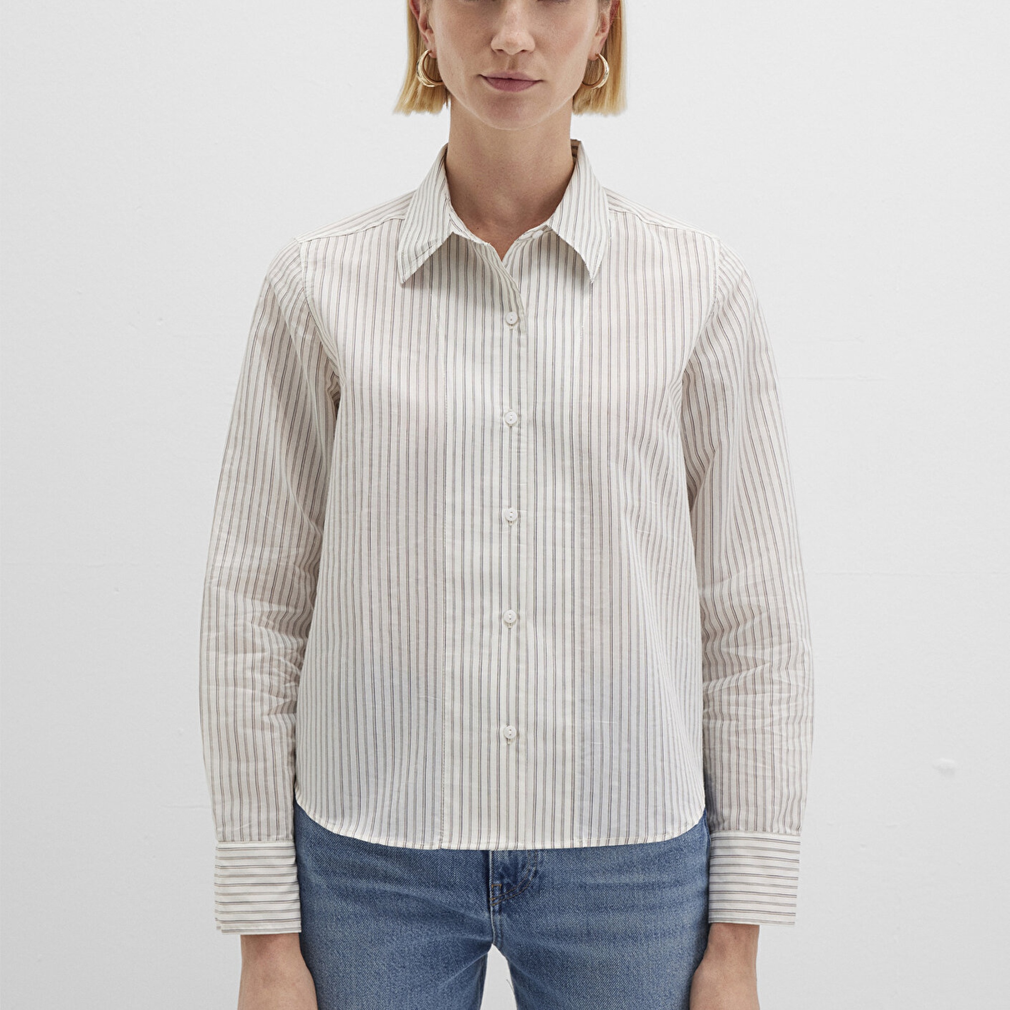 Mavi Çizgili Ekru Gömlek Regular Fit / Normal Kesim 1211353-91345