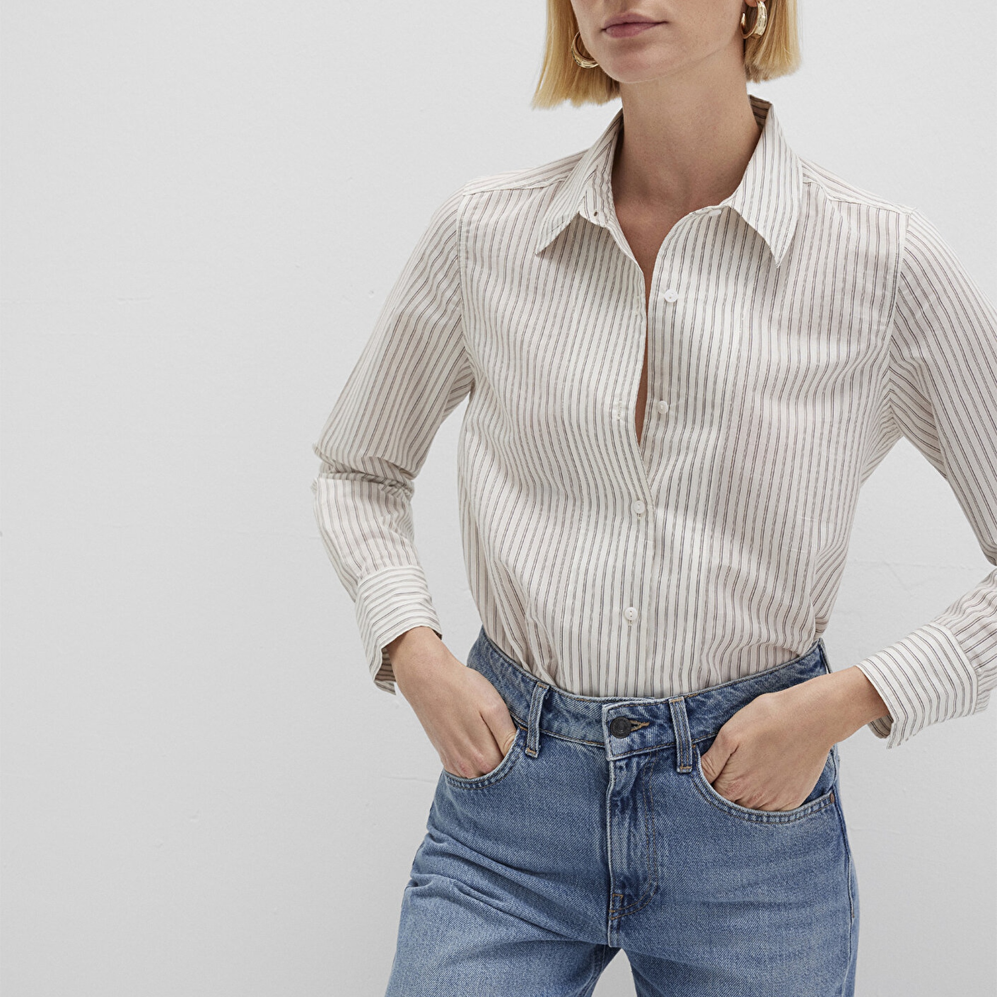 Mavi Çizgili Ekru Gömlek Regular Fit / Normal Kesim 1211353-91345