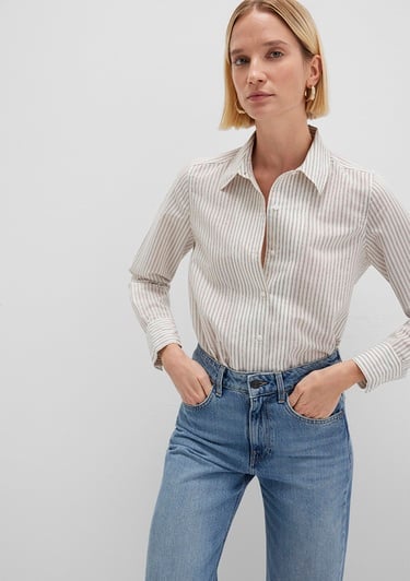  Mavi Çizgili Ekru Gömlek Regular Fit / Normal Kesim 1211353-91345