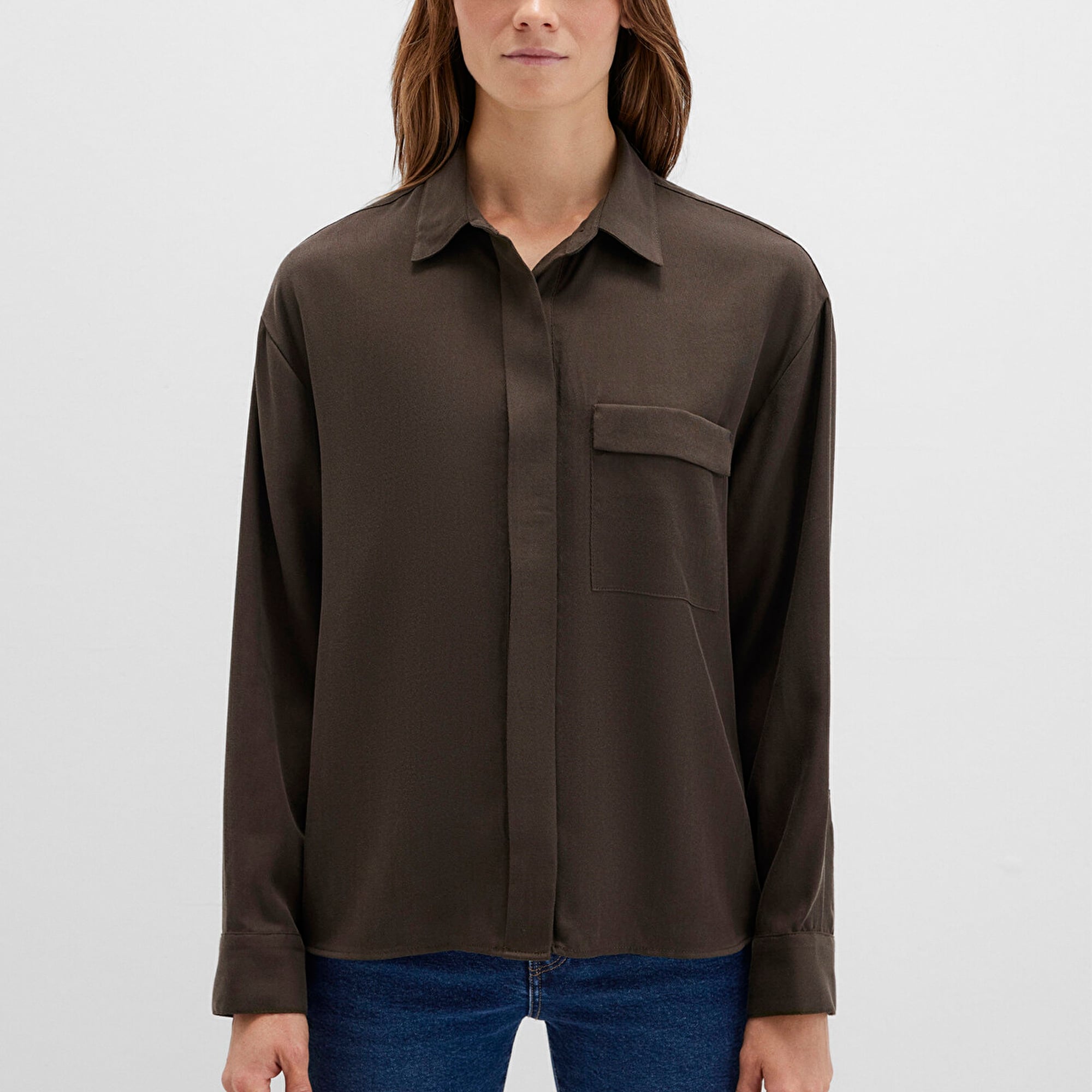 Mavi Kahverengi Gömlek Oversize / Geniş Kesim 1211354-71540