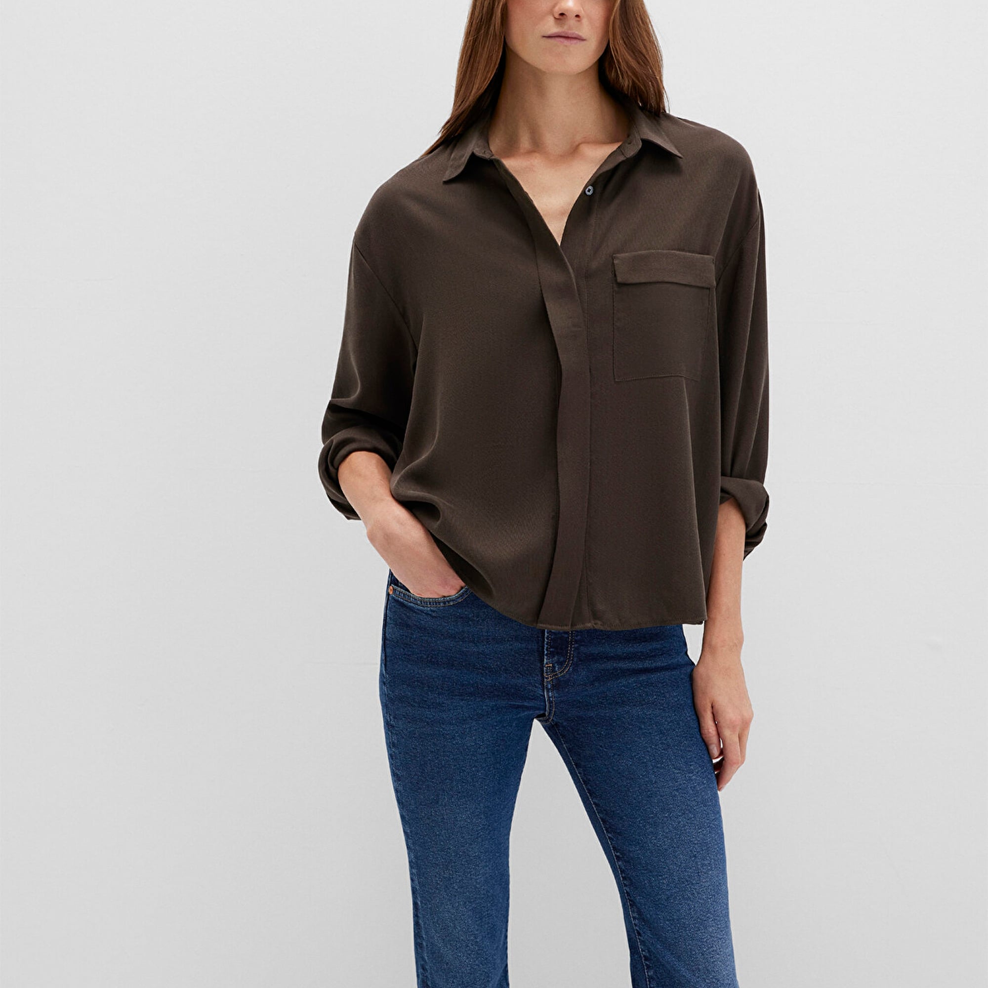 Mavi Kahverengi Gömlek Oversize / Geniş Kesim 1211354-71540