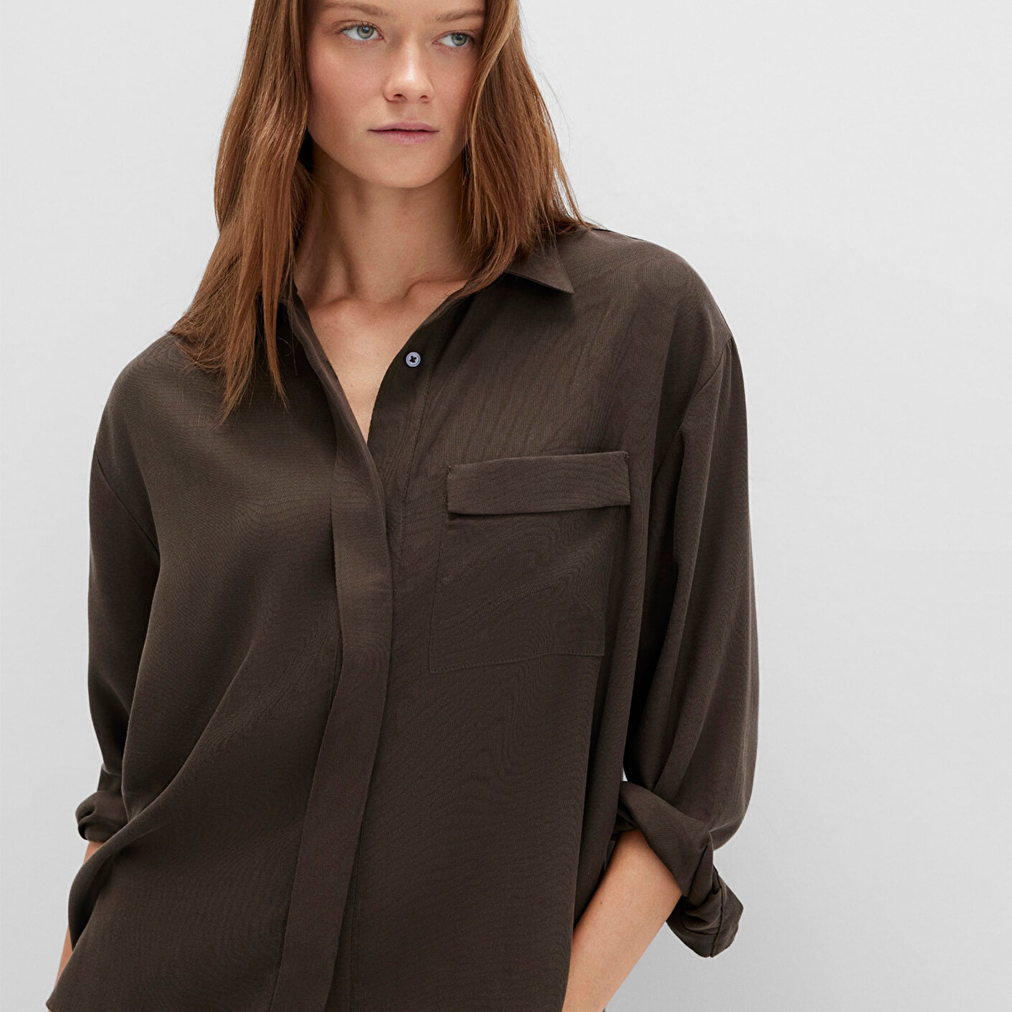 Mavi Kahverengi Gömlek Oversize / Geniş Kesim 1211354-71540