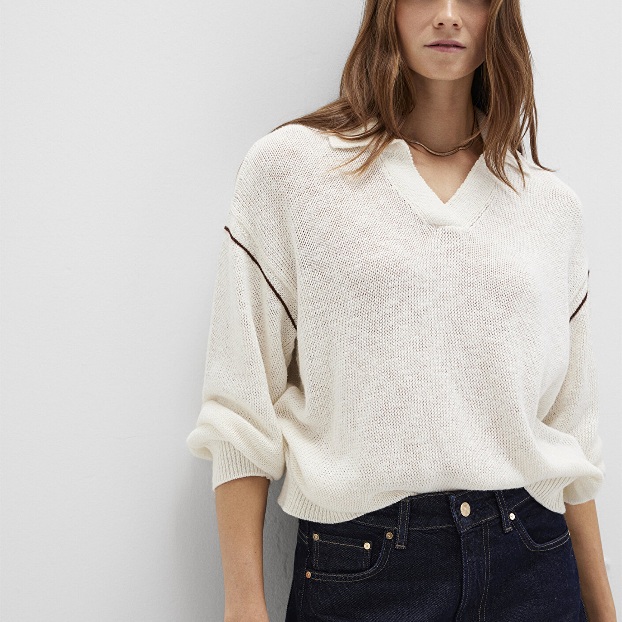 Mavi Kol Detaylı Bej Triko Polo 1710834-91338