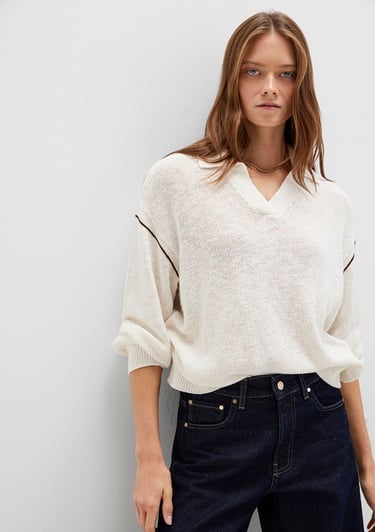  Mavi Kol Detaylı Bej Triko Polo 1710834-91338