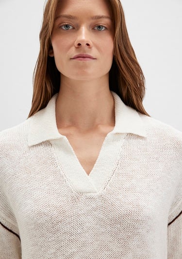  Mavi Kol Detaylı Bej Triko Polo 1710834-91338