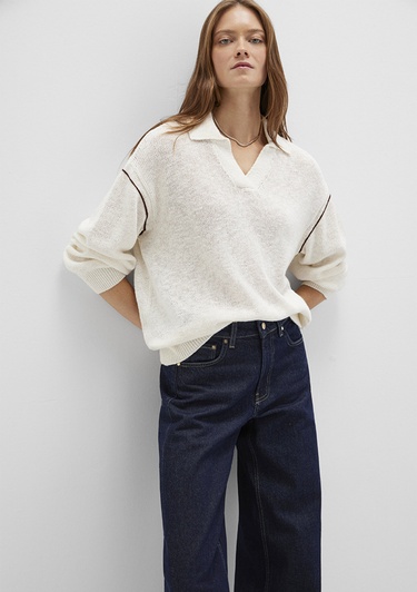  Mavi Kol Detaylı Bej Triko Polo 1710834-91338