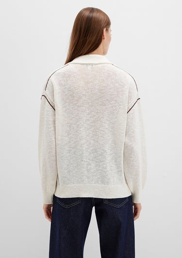  Mavi Kol Detaylı Bej Triko Polo 1710834-91338