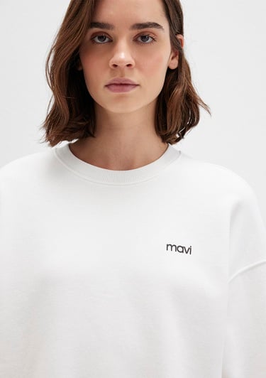  Mavi Mavi Logo Baskılı Ekru Sweatshirt 1S10490-70057