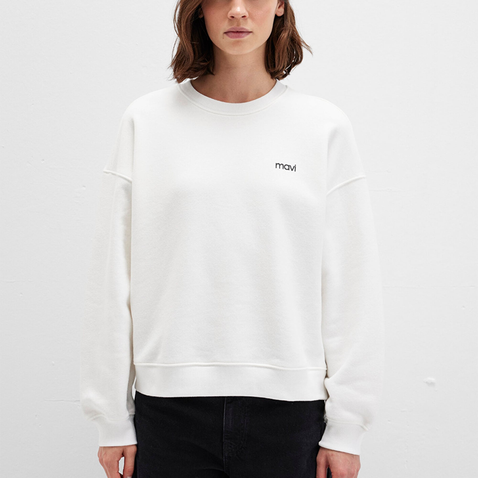 Mavi Mavi Logo Baskılı Ekru Sweatshirt 1S10490-70057