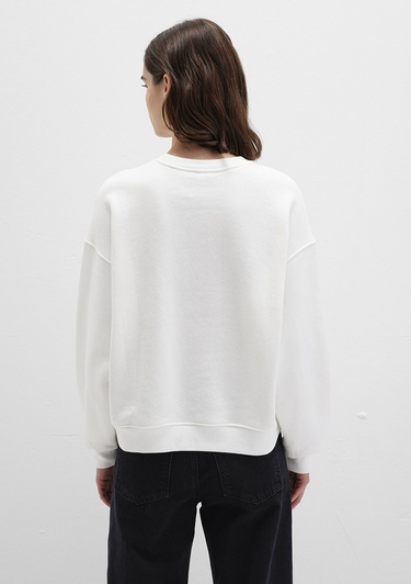  Mavi Mavi Logo Baskılı Ekru Sweatshirt 1S10490-70057