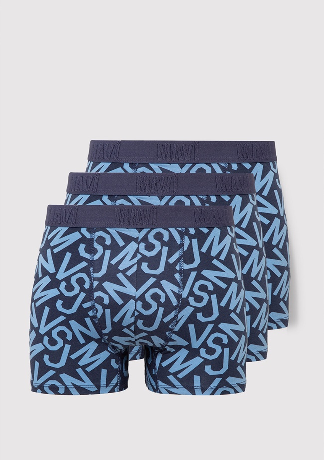  Mavi 3lü Baskılı Mavi Boxer 0912204-85803