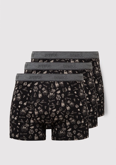  Mavi 3lü Baskılı Siyah Boxer 0912232-900