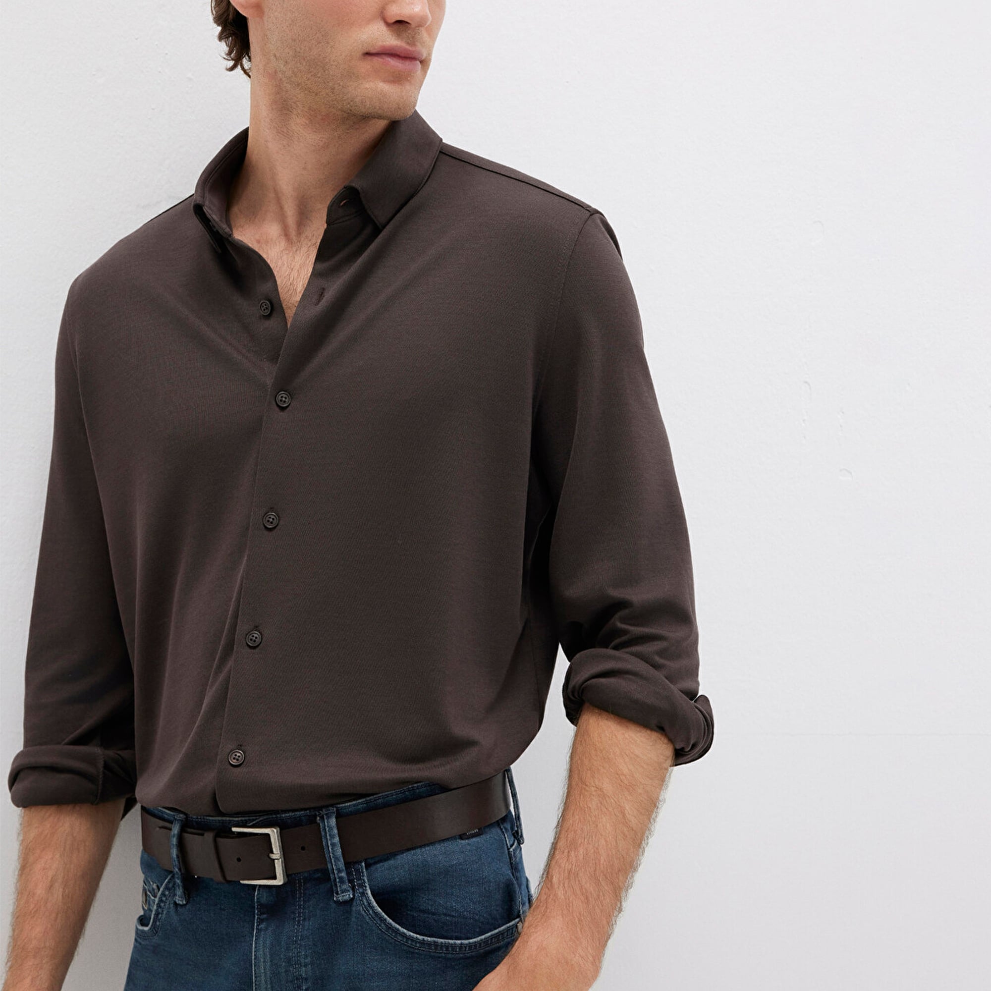 Mavi Kahverengi Gömlek Slim Fit / Dar Kesim 0211908-70219