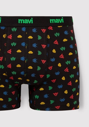  Mavi 3lü Baskılı Siyah Boxer 0912236-900