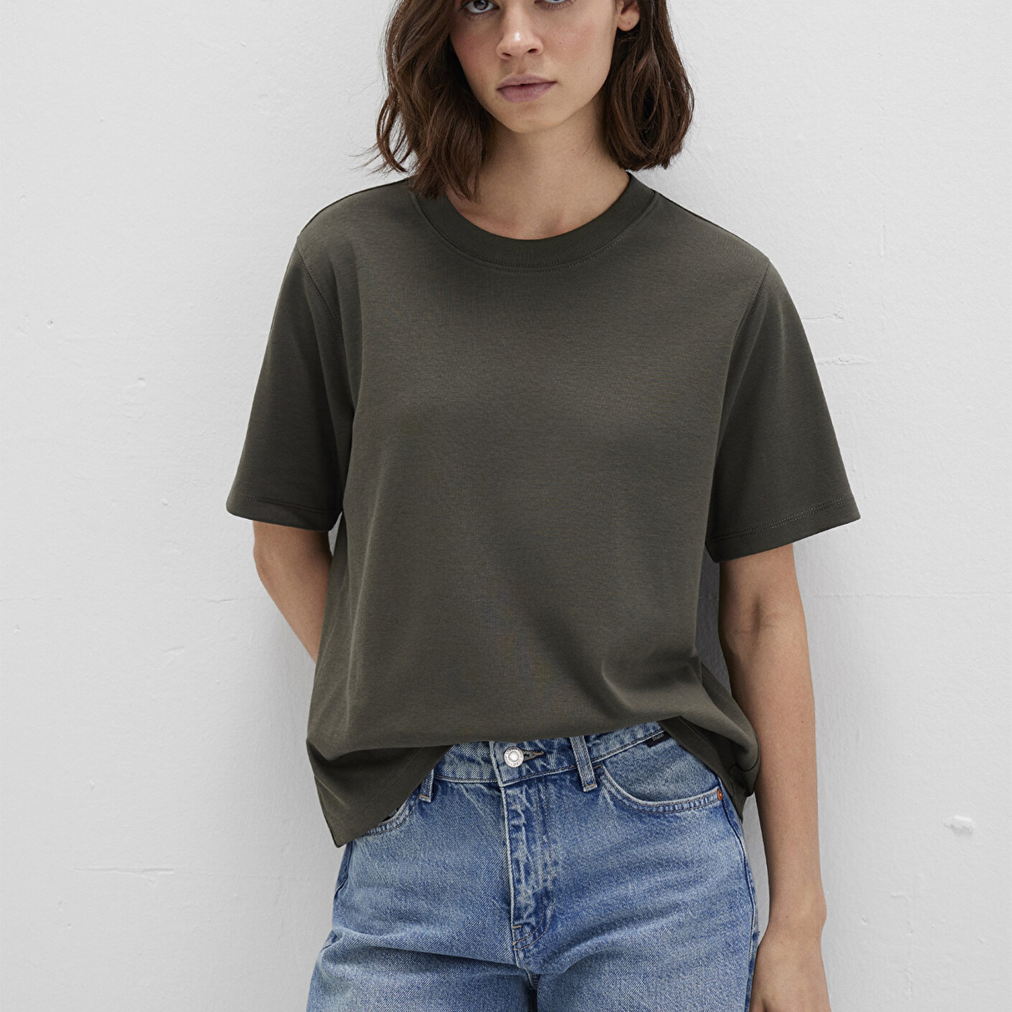 Mavi Haki Basic İnterlok Tişört Loose Fit / Bol Rahat Kesim 1613820-71553