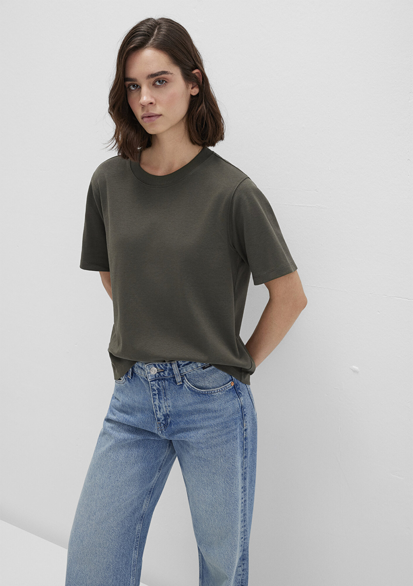  Mavi Haki Basic İnterlok Tişört Loose Fit / Bol Rahat Kesim 1613820-71553