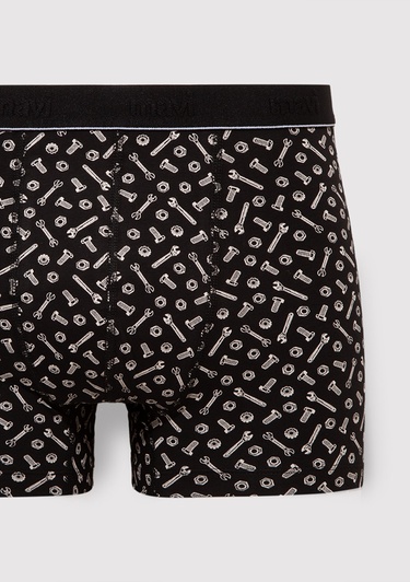  Mavi 3lü Baskılı Siyah Boxer 0912207-85857
