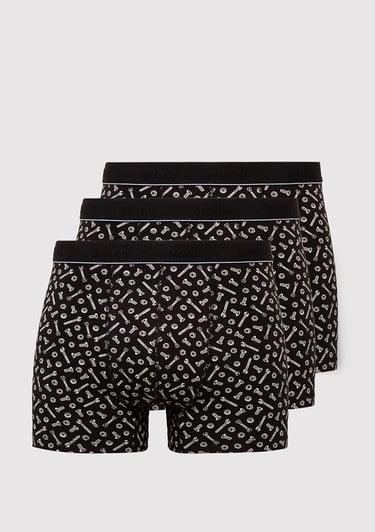  Mavi 3lü Baskılı Siyah Boxer 0912207-85857