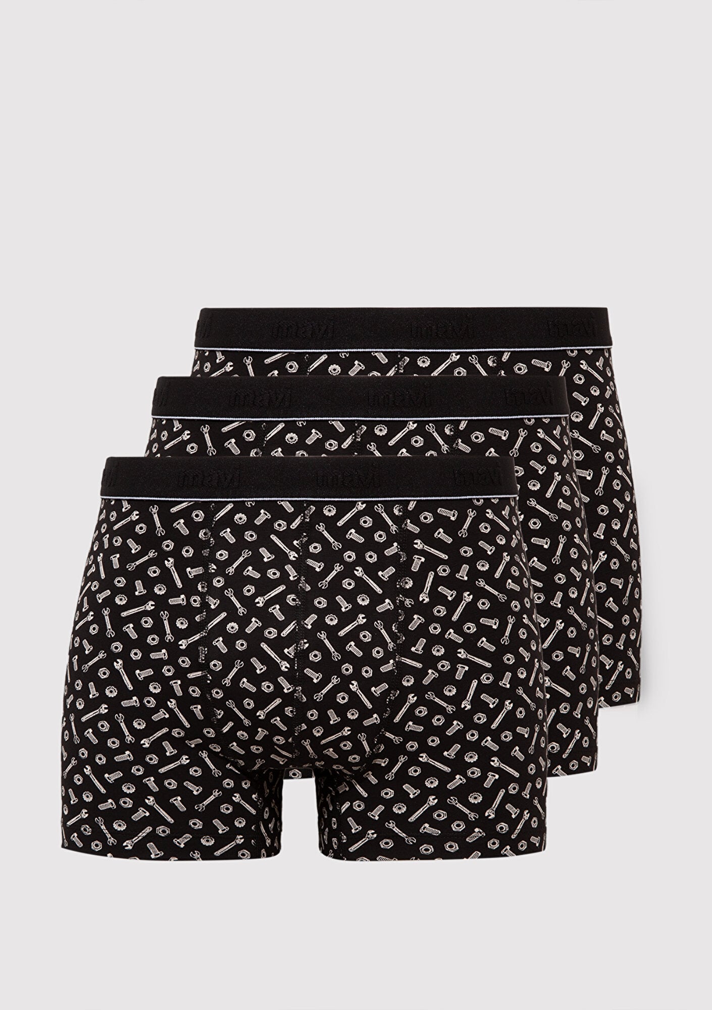  Mavi 3lü Baskılı Siyah Boxer 0912207-85857