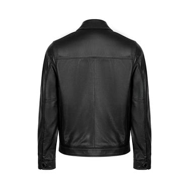  Erkek Siyah Gömlek Yakalı Deri Ceket