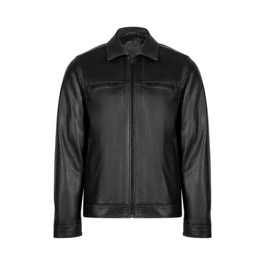  Erkek Siyah Gömlek Yakalı Deri Ceket